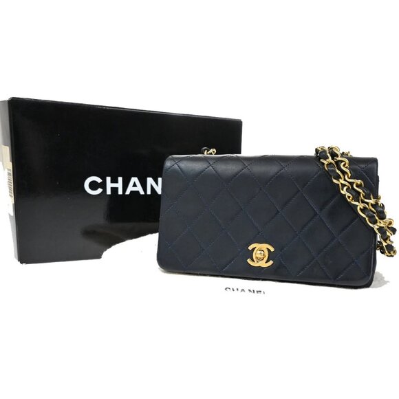 CHANEL CC Mini Matelasse Chain Shoulder Bag Leather Blue GHW Vintage 312RL427 - Picture 1 of 14